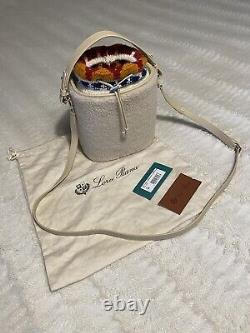$3975 Loro Piana Artemis Shearling Fur Leather Bucket Handbag