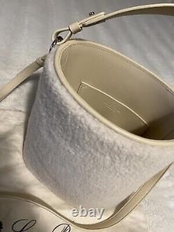 $3975 Loro Piana Artemis Shearling Fur Leather Bucket Handbag