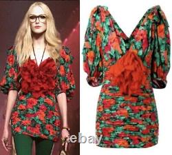 4.3K New Gucci 2017 Red Black Poppy Dress Top 36 38 40 2 4 Blouse Floral Bow S M