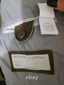 7595$ Brunello Cucinelli Mens Olive Suede Outwear Safari Jacket Sz Us M/50eu