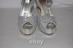 8? Le Silla Silver Crystal Satin Limited Edition High Heels Platform Sandals