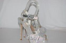 8? Le Silla Silver Crystal Satin Limited Edition High Heels Platform Sandals