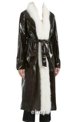 ATTICO Vivian Var. 3 Coat Brown Size 2/M White Fox-Fur Trim Belted RRP £1,950