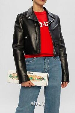 AW20 Moschino Couture Jeremy Scott Calf Leather Sandwich Logo-Print Clutch Bag