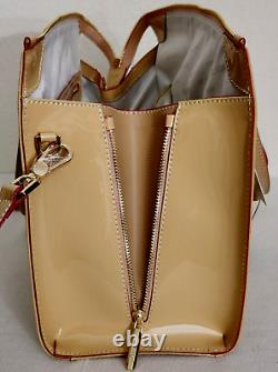 Arcadia Italian Designer Tan Natural Patent Leather Top Zip Satchel Bag? Nwt