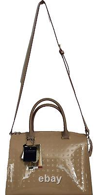 Arcadia Italian Designer Tan Natural Patent Leather Top Zip Satchel Bag? Nwt