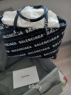 Authentic! Balenciaga Allover Logo Large East-West Coated Canvas Tote Retired