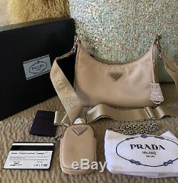 Authentic Brand New Prada Re-edition 2005 Beige Logo Cross Body Bag Sold Out