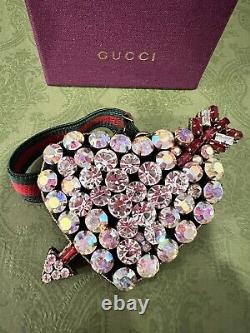 Authentic Gucci Crystal Heart Red Green Web Adj. Bracelet Limited Edition NWB
