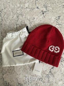 Authentic Gucci GG Logo Red M/58 22cm 100% Wool Beanie Limited Edition NWT