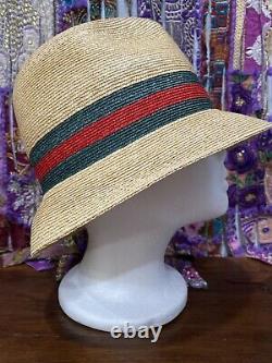 Authentic Gucci Web Straw Fedora Hat Sz M/57 Limited Edition Made in Italy NEW