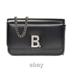 Balenciaga Black Calfskin Leather Silver Logo Chain Wallet Bag 593615
