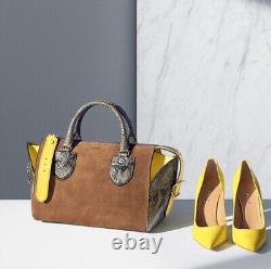 Bally Bloom Boston Bag Limited Edition Suede & Python Originally $4,000