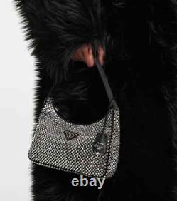 Bnwt Prada Re-edition Black Nylon Crystal Glitter Embellished Satin Bag Sold Out