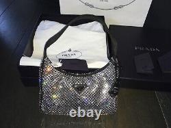 Bnwt Prada Re-edition Black Nylon Crystal Glitter Embellished Satin Bag Sold Out