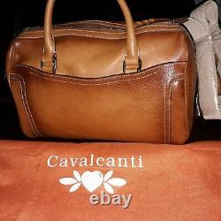 CAVALCANTI Italy Cognac Leather Doctor Barrel Zip Hand Bag + CB Strap 13x9x7 DB
