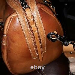 CAVALCANTI Italy Cognac Leather Doctor Barrel Zip Hand Bag + CB Strap 13x9x7 DB