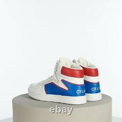 CELINE 790$ Z Trainer CT-01 Hightop Sneakers In Optic White/Red/Blue Calfskin