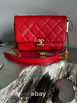 CHANEL 22P Chain Melody Bag Red Caviar Gold HW Grained Calfskin Small Flap Bag