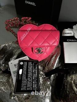 CHANEL Pink Heart Belt Bag Crossbody 22S Necklace Card Holder Coin Purse Gold