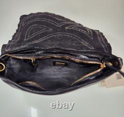 Campomaggi Ambra Laser Cut Black Leather Flap Shoulder Bag Crossbody Clutch Nwt