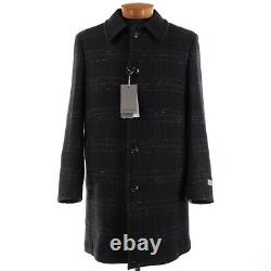 Canali NWT Black Edition Wool Blend Top Coat Size 52R (L US) In Black Plaid