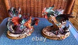 Capidimonte Vier Tasca Fighting Roosters Pair Limited Edition Italy Sculptures