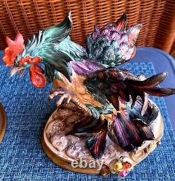 Capidimonte Vier Tasca Fighting Roosters Pair Limited Edition Italy Sculptures