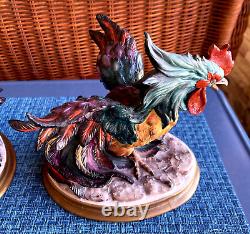 Capidimonte Vier Tasca Fighting Roosters Pair Limited Edition Italy Sculptures