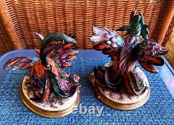 Capidimonte Vier Tasca Fighting Roosters Pair Limited Edition Italy Sculptures