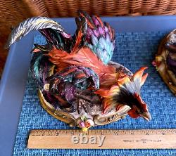 Capidimonte Vier Tasca Fighting Roosters Pair Limited Edition Italy Sculptures