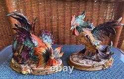 Capidimonte Vier Tasca Fighting Roosters Pair Limited Edition Italy Sculptures