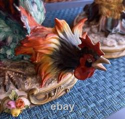 Capidimonte Vier Tasca Fighting Roosters Pair Limited Edition Italy Sculptures