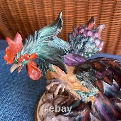 Capidimonte Vier Tasca Fighting Roosters Pair Limited Edition Italy Sculptures