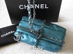 Chanel AUTH Quilted Metallic Turquoise Leather CC Charm Bombay Baluchon Bag NIB