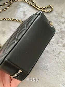 Chanel Black Lambskin Pearl Crush Purse Vanity Bag Adjustable Chain GHW RARE