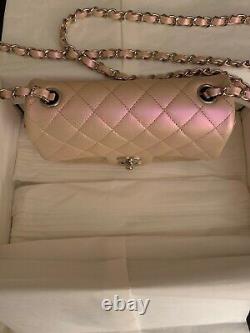 Chanel Mini Rectangular Classic Pink Iridescent Calfskin Flap Bag 21K