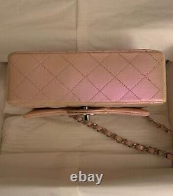 Chanel Mini Rectangular Classic Pink Iridescent Calfskin Flap Bag 21K