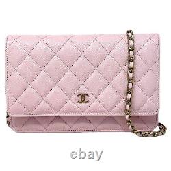 Chanel Pink Classic Quilted Caviar Leather WOC Wallet on a Chain Crossbody Bag