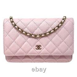 Chanel Pink Classic Quilted Caviar Leather WOC Wallet on a Chain Crossbody Bag