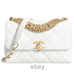 Chanel White 22S Lambskin Leather Small Flap Bag Crossbody Shoulder Bag