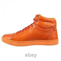 DOLCE & GABBANA 7.300$ Crocodile High-Top Sneaker Shoes LONDON Orange 09066