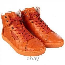 DOLCE & GABBANA 7.300$ Crocodile High-Top Sneaker Shoes LONDON Orange 09066