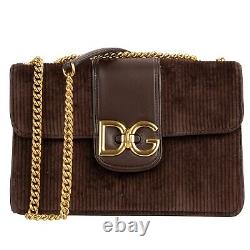 DOLCE & GABBANA Cord Leather Shoulder Crossbody Bag DG GIRELLO with Logo Brown