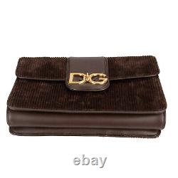 DOLCE & GABBANA Cord Leather Shoulder Crossbody Bag DG GIRELLO with Logo Brown