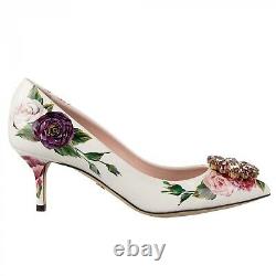 DOLCE & GABBANA Crystals Brooch Heels Pumps BELLUCCI Peony White Pink 09678