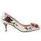 Dolce & Gabbana Crystals Brooch Heels Pumps Bellucci Peony White Pink 09678