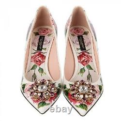 DOLCE & GABBANA Crystals Brooch Heels Pumps BELLUCCI Peony White Pink 09678