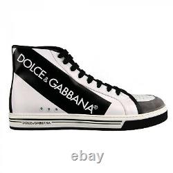 DOLCE & GABBANA High-Top Sneaker ROMA with Logo Canvas Leather White Black 09547