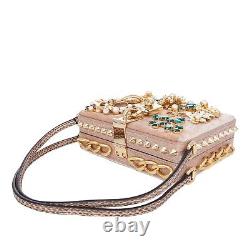 DOLCE & GABBANA Jeweled Croco Leather Velvet Clutch Bag DOLCE BOX Beige 11018